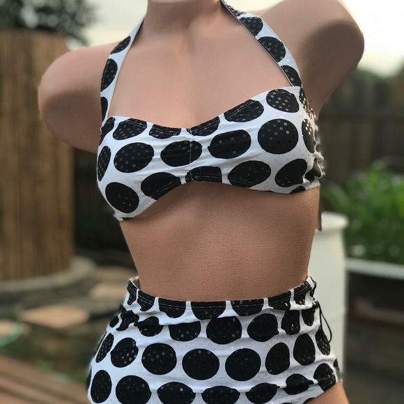Jantzen high waisted polka dot sequin bikini retro pinup